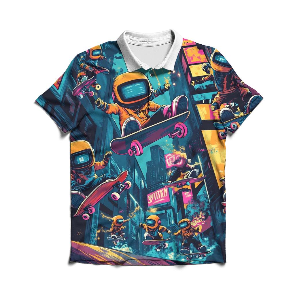 Neon Alley Skatebot Squad designer slim fit polos