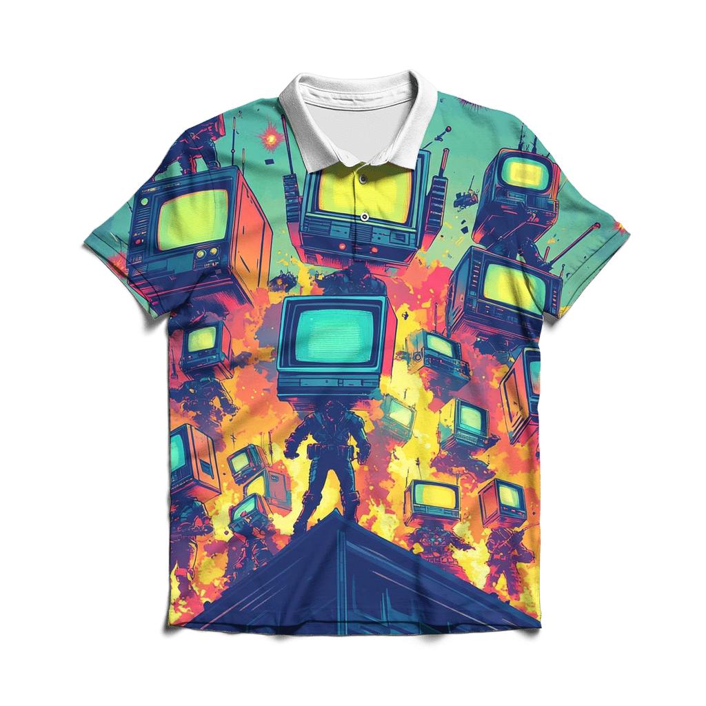 TV Static Space Patrol designer slim fit polos