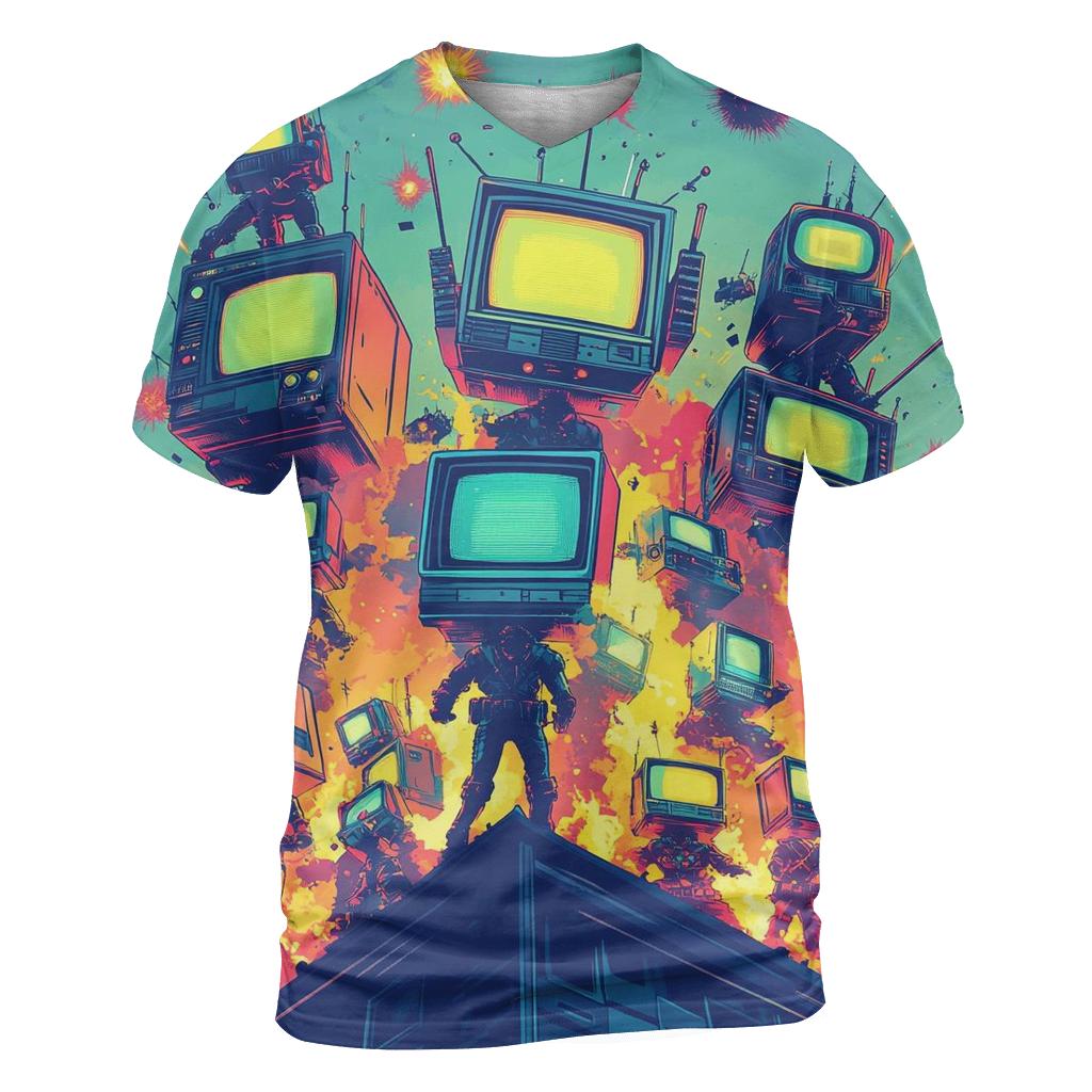 TV Static Space Patrol artistic all-over print tops