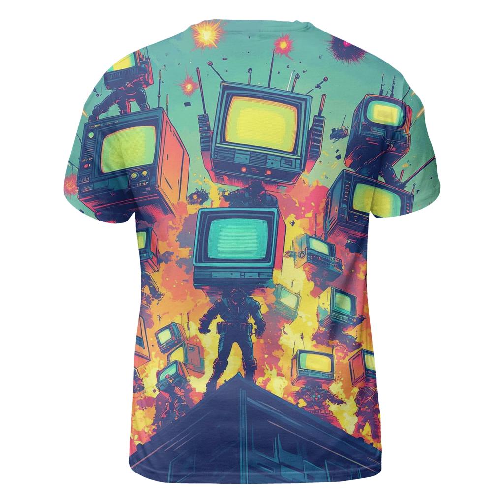 TV Static Space Patrol artistic all-over print tops