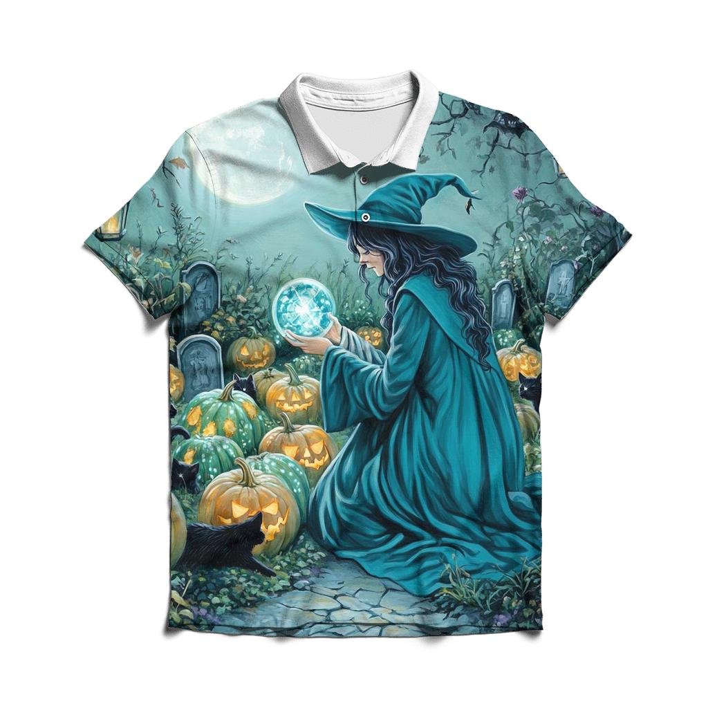 Midnight Witch In Haunted Garden casual sports polo shirts