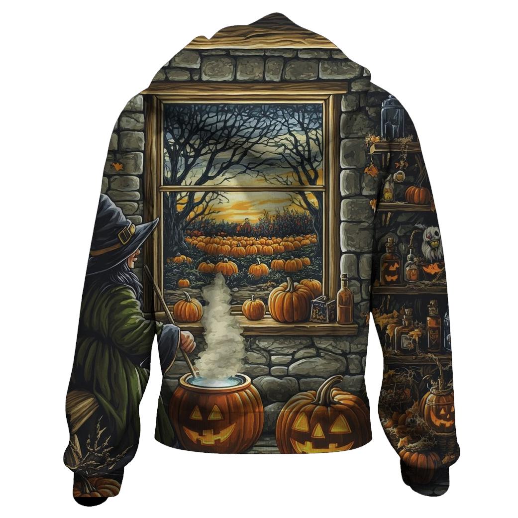 Witchs Cottage With Halloween Hearth zip-up hoodies