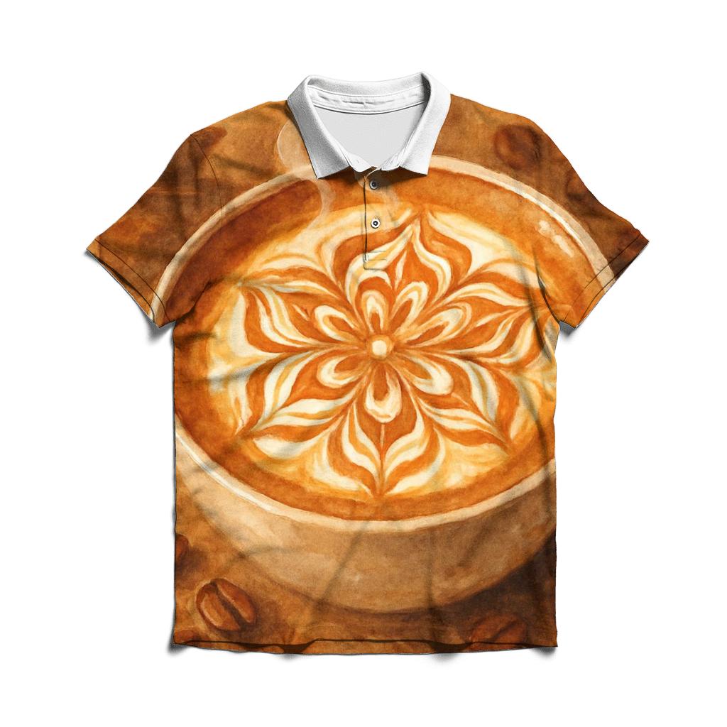 Latte Spiral Bloom embroidered polo tops