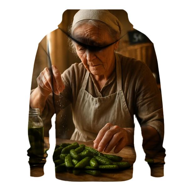 Grandmother Sorting Cornichon Harvest printed hoodies