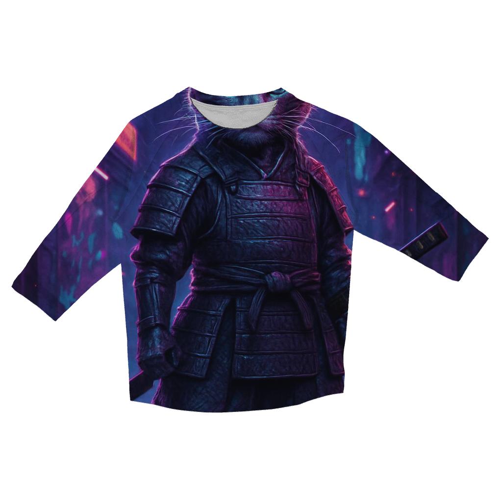 Neon Alley Samurai Cat trendy 3/4 sleeve tops
