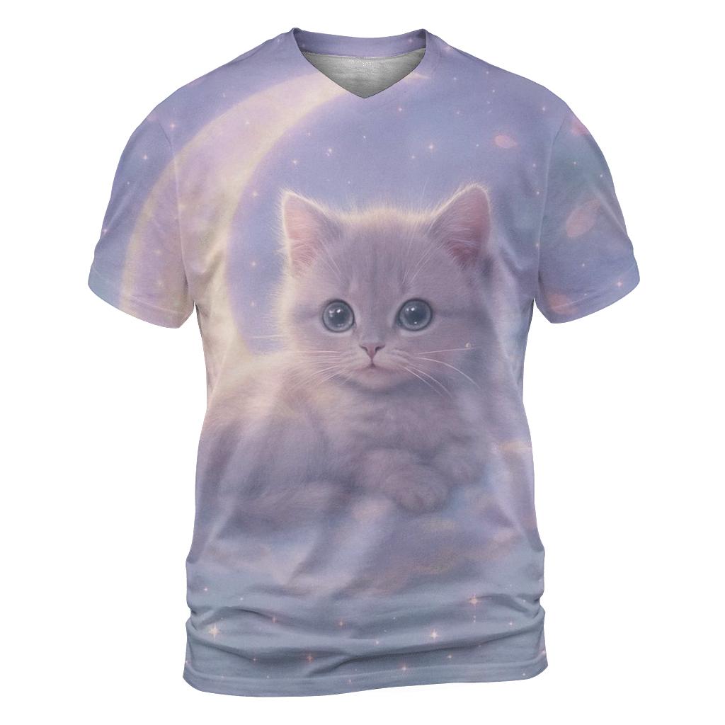 Moonlight Kitten Reverie vibrant all-over design tees