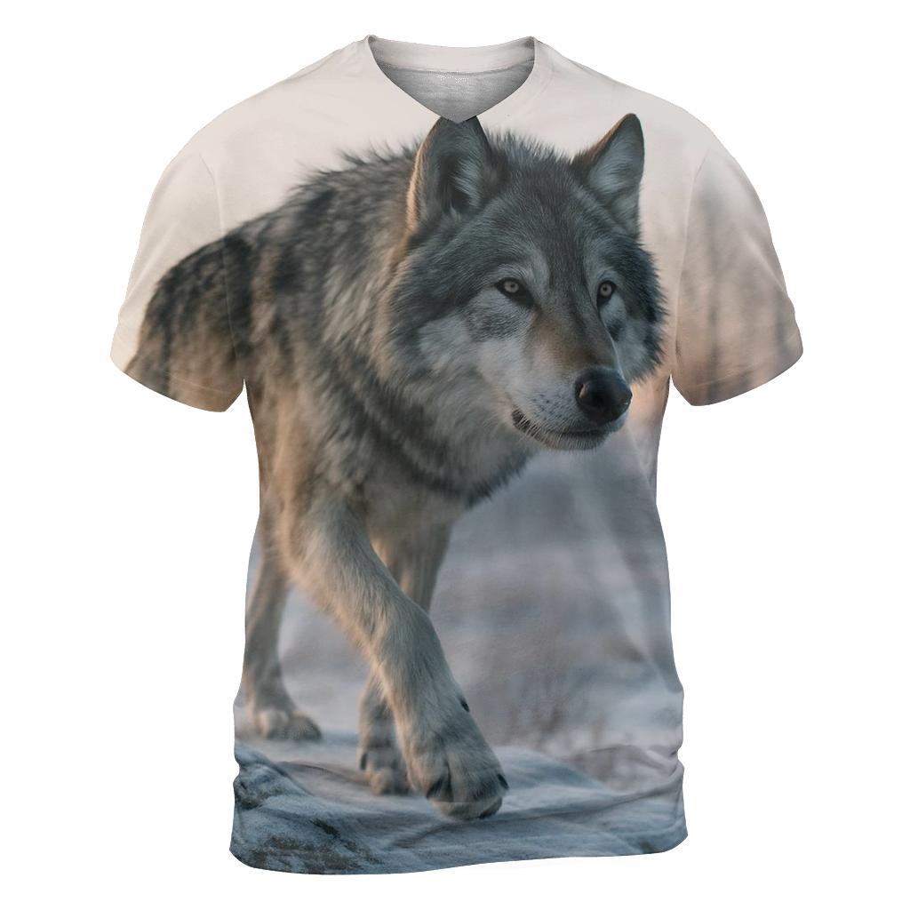 Tundra Sentinel Wolf At Dawn statement graphic shirts