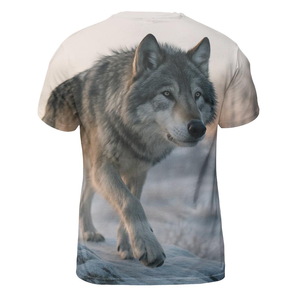 Tundra Sentinel Wolf At Dawn statement graphic shirts