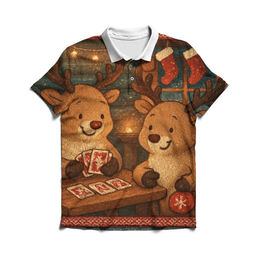 Mischievous Reindeer Game Night embroidered polo tops