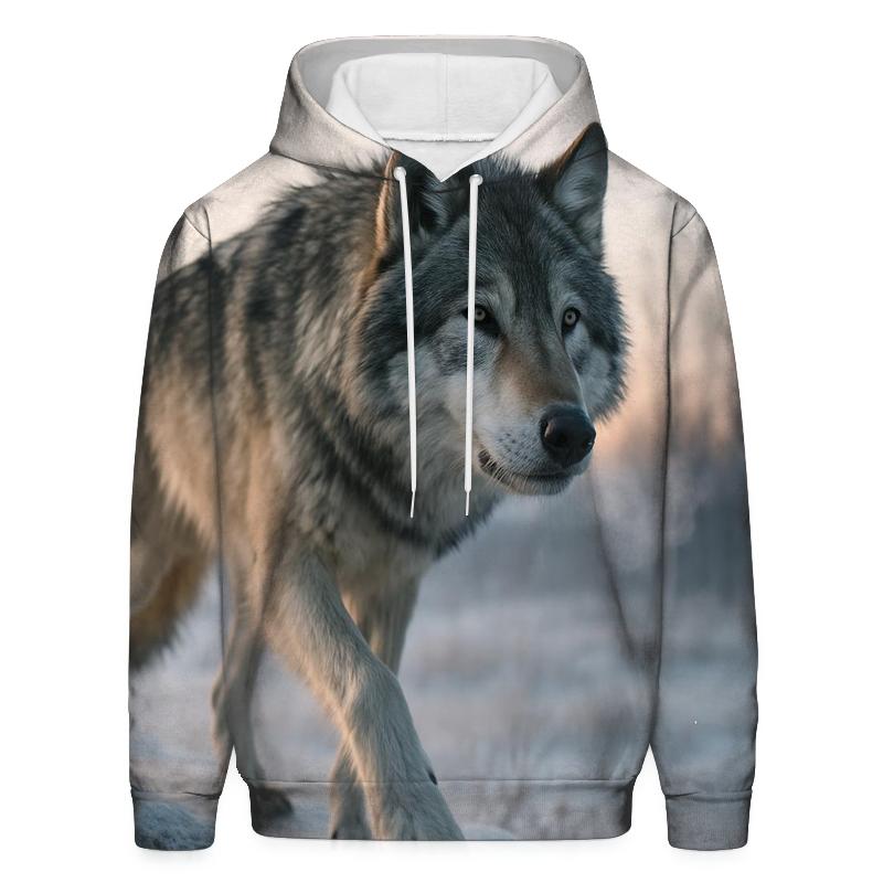 Tundra Sentinel Wolf At Dawn embroidered hoodies