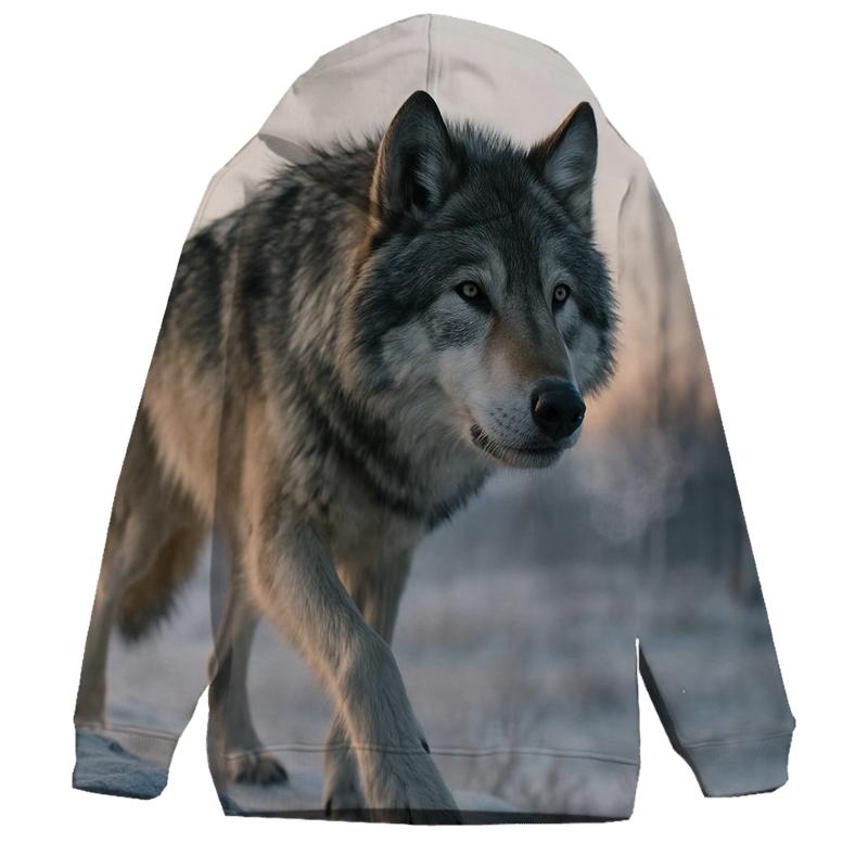 Tundra Sentinel Wolf At Dawn embroidered hoodies