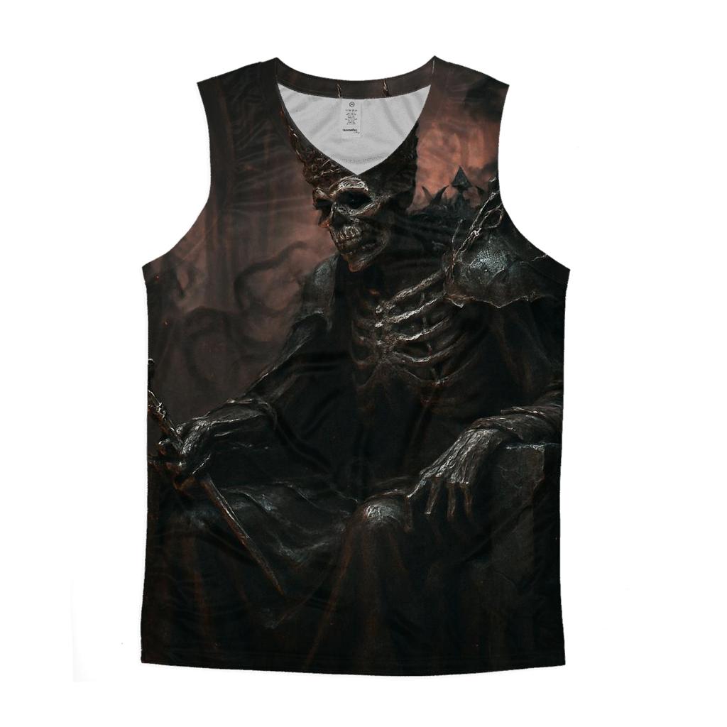 Ashen Throne Of The Skeleton King graphic print tank tops