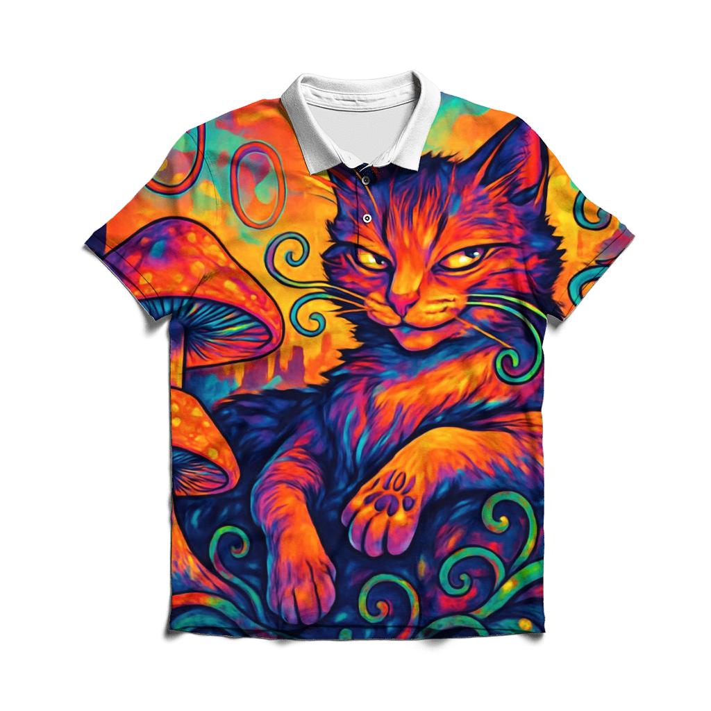 Psychedelic Garden Alley Cat designer slim fit polos