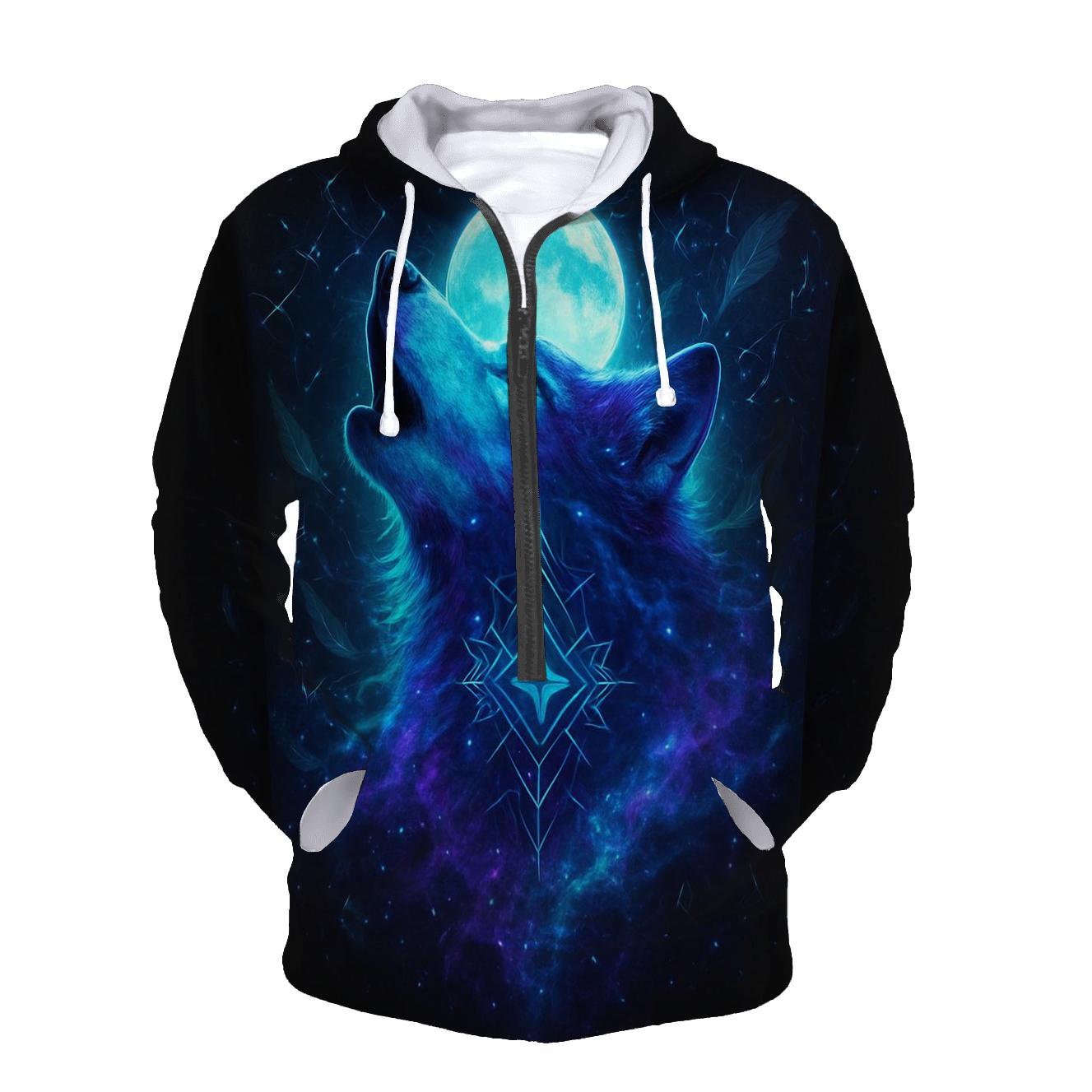 Nebula Sentinel Wolf embroidered hoodies