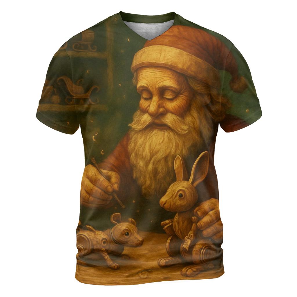 Woodland Clockwork Santa artistic all-over print tops