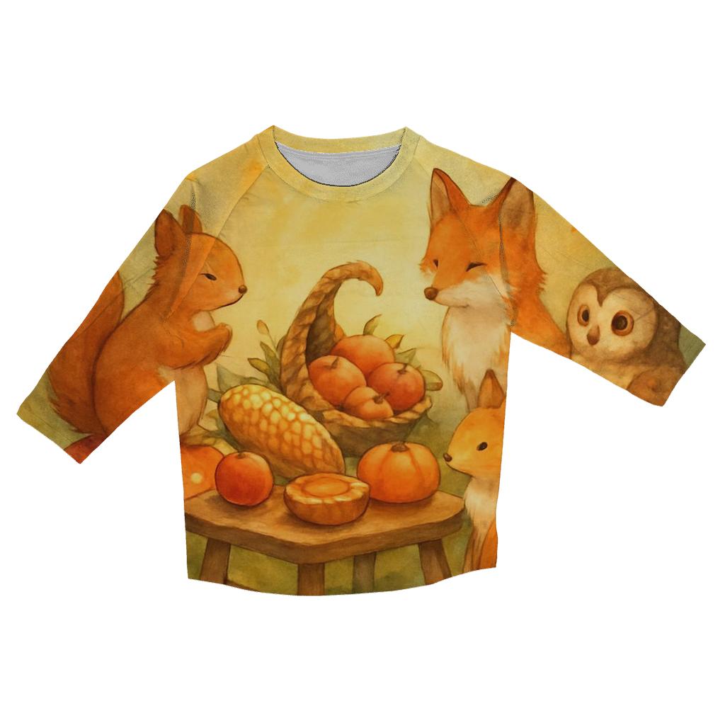 Woodland Friends Feast casual three quarter sleeve shirts