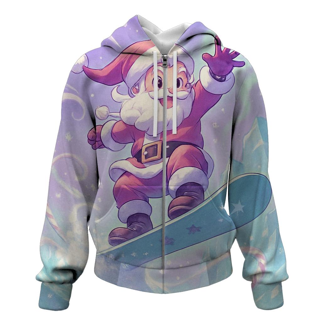 Frostlight Surfing Santa embroidered hoodies