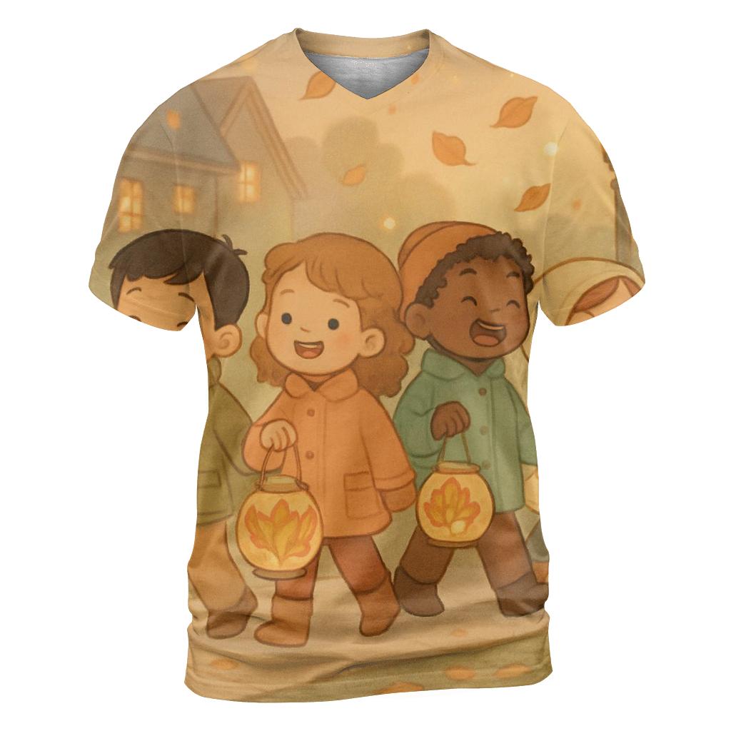 Maple Lantern Parade vibrant all-over design tees