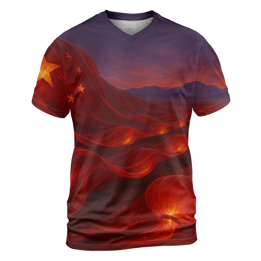 Red Lantern Horizon artistic all-over print tops
