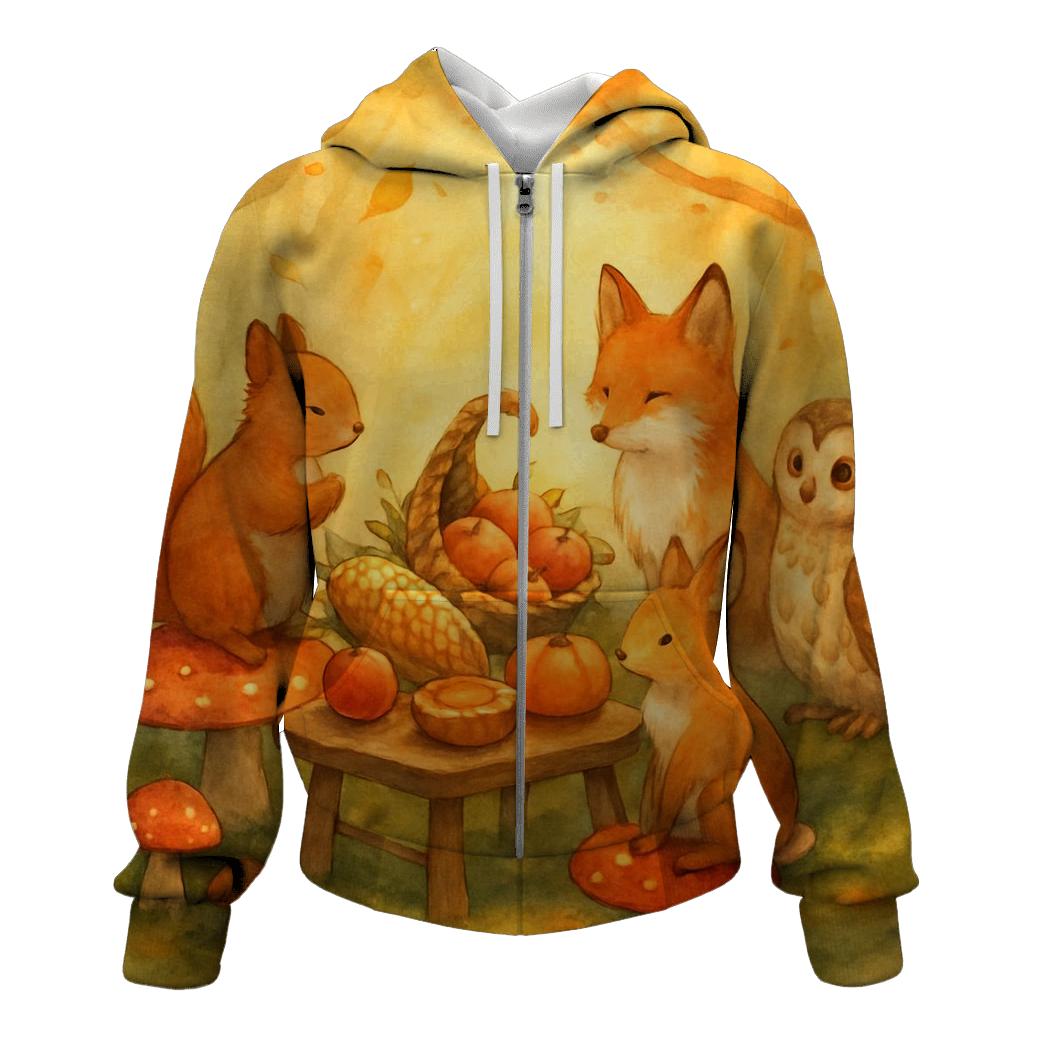 Woodland Friends Feast pullover hoodies