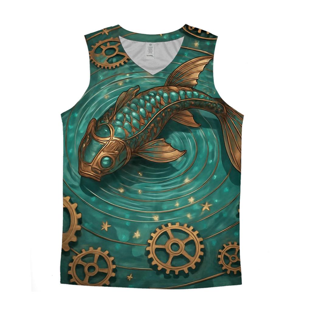 Clockwork Koi Garden cotton sleeveless tops