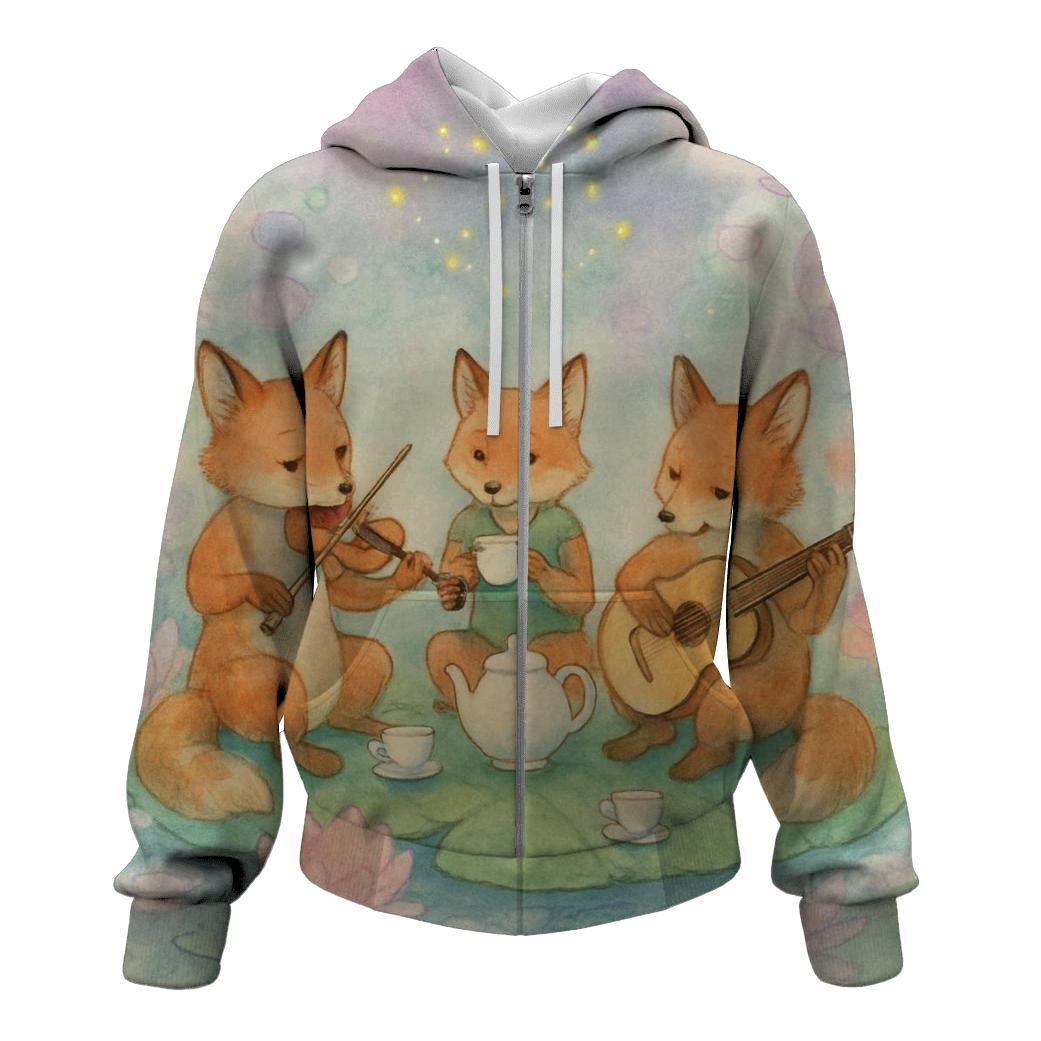 Tea Time Foxglove Trio printed hoodies