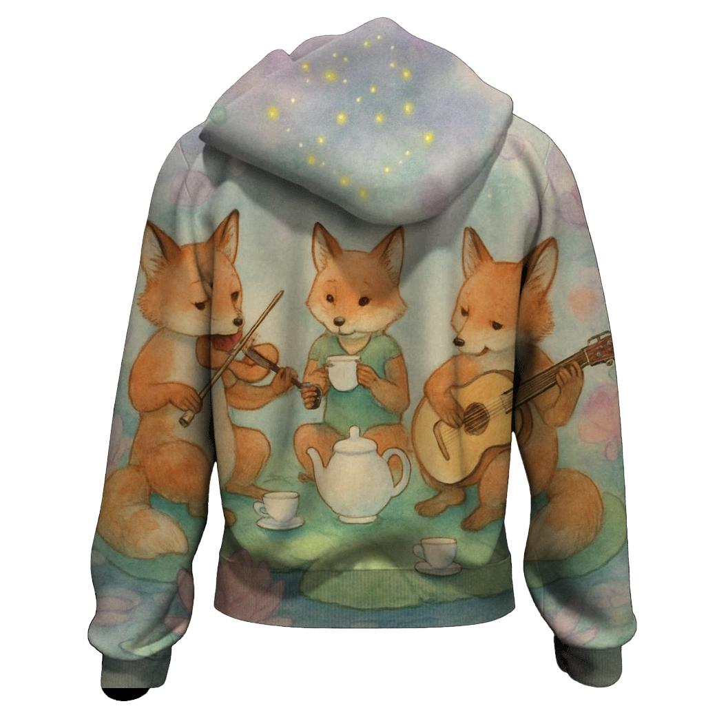Tea Time Foxglove Trio printed hoodies
