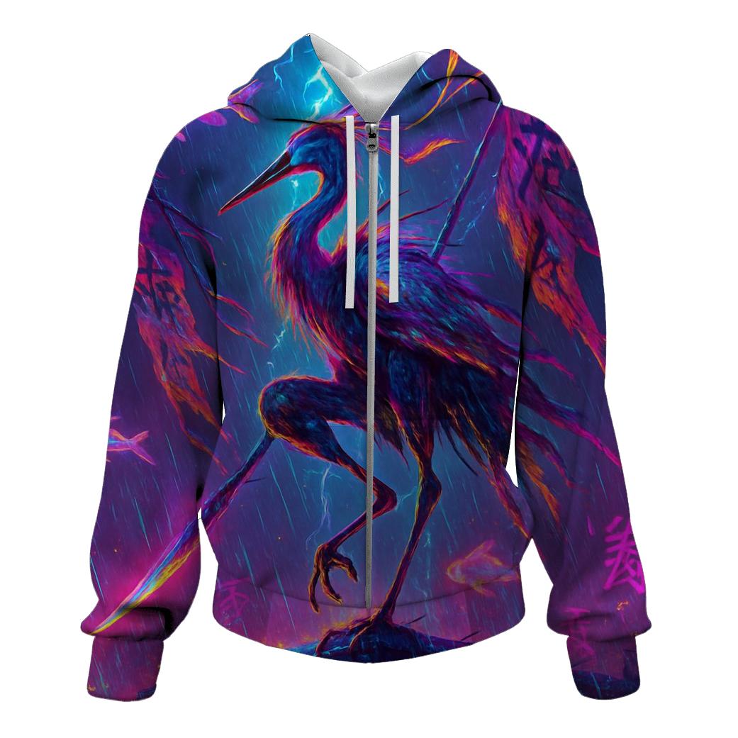 Neon Samurai Crane lightweight hoodies