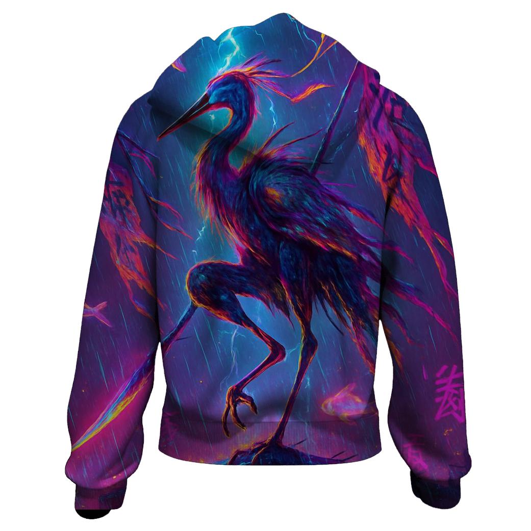 Neon Samurai Crane lightweight hoodies