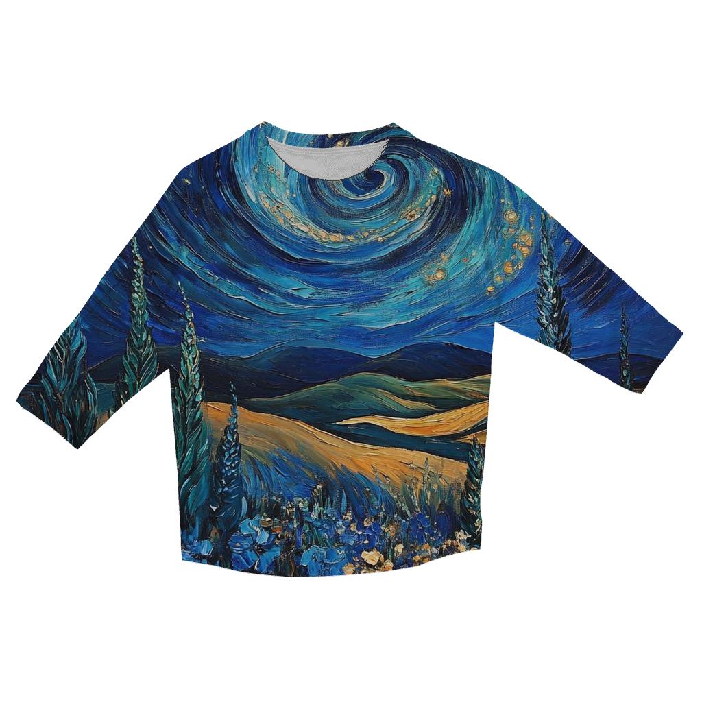 Van Gogh Inspired Nebula Garden printed three quarter sleeve shirts