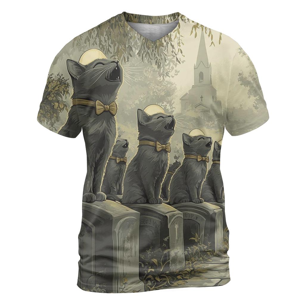 Cemetery Cat Choir Spooky trendy printed shirt styles