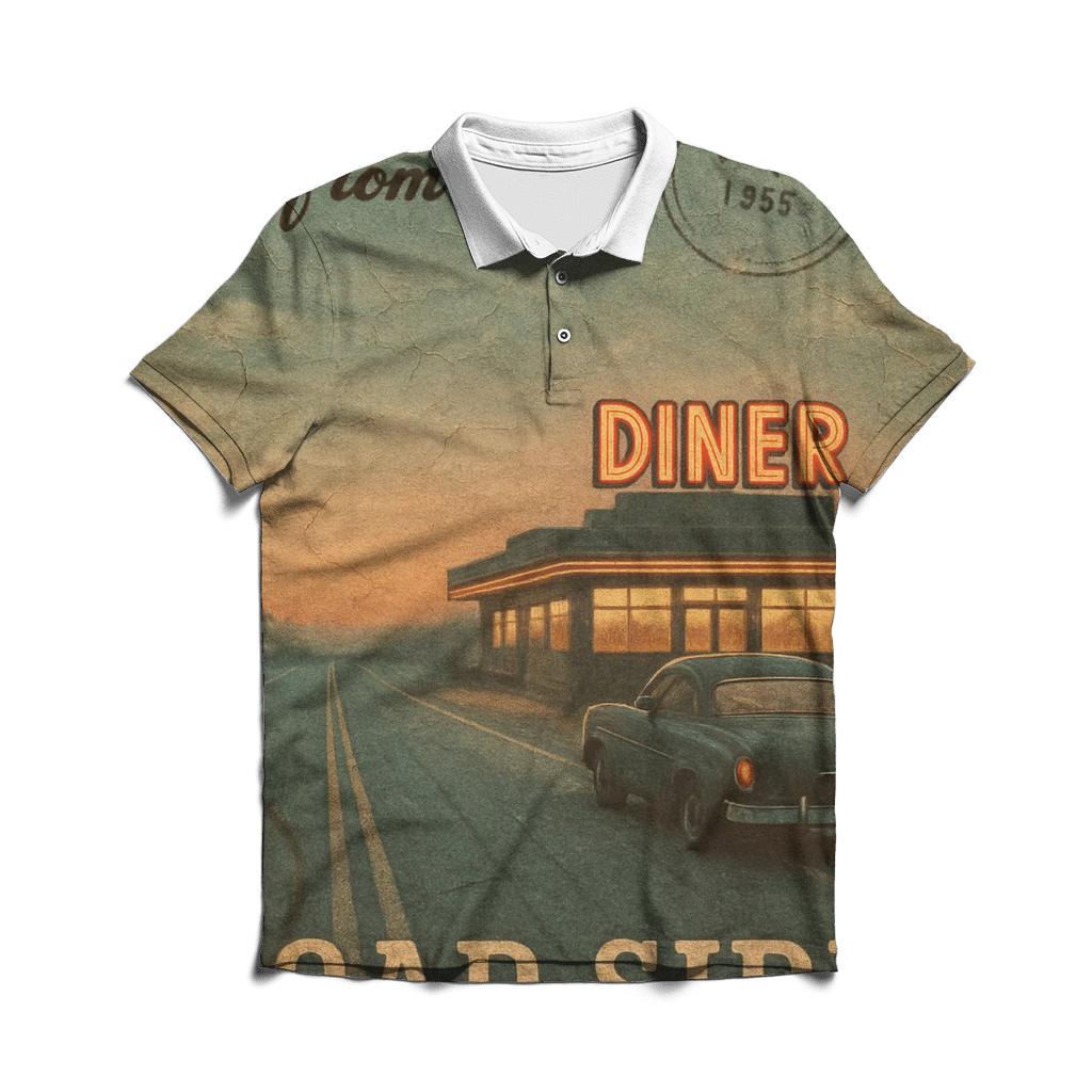 Sepia Roadside Diner Postcard branded logo polo shirts