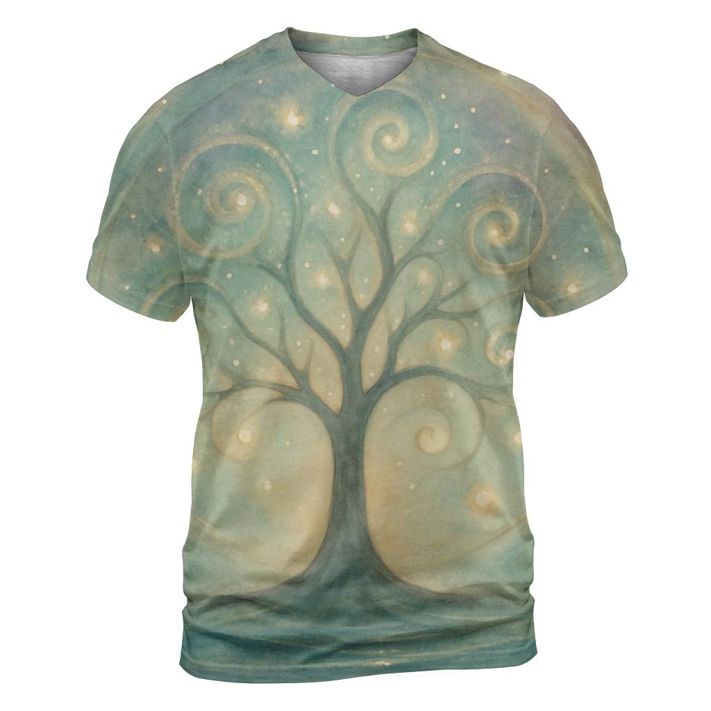 Celestial Grove artistic all-over print tops