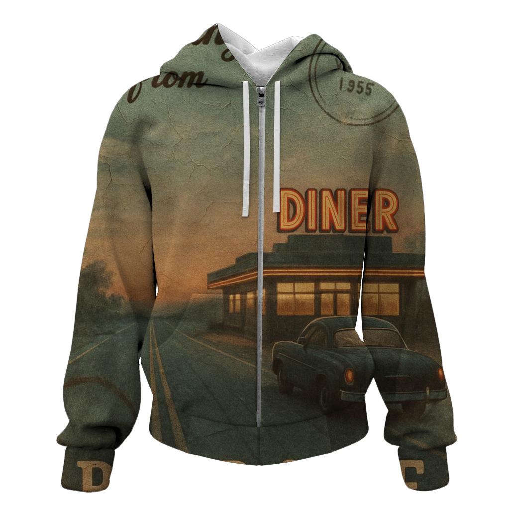 Sepia Roadside Diner Postcard lightweight hoodies