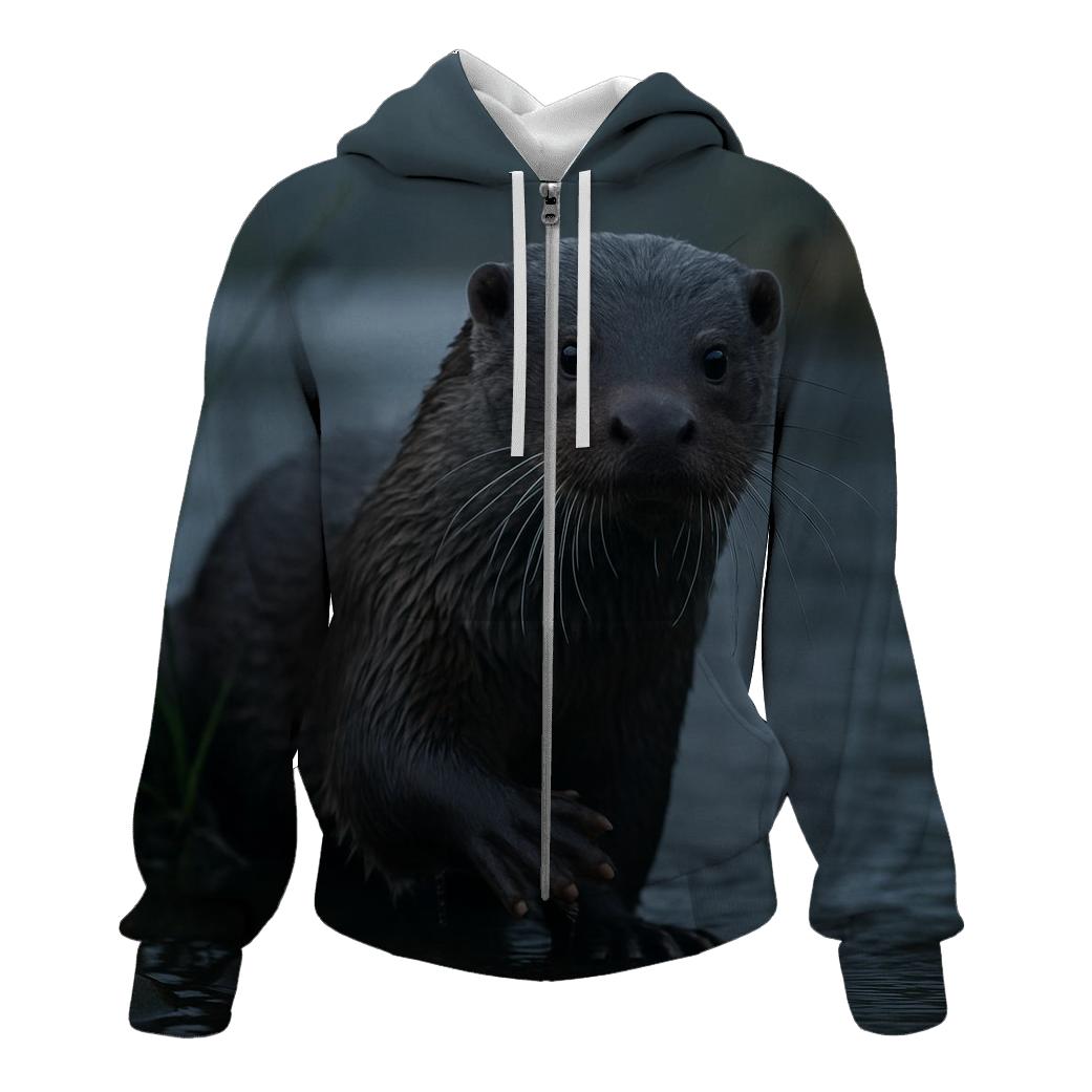Mist-Edge Forager Eurasian Otter zip-up hoodies