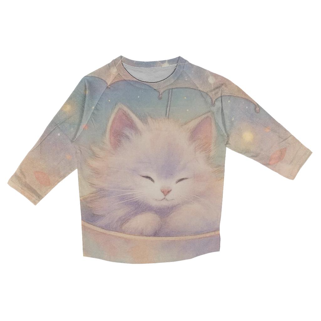 Starry Tea Time Kitten printed three quarter sleeve shirts