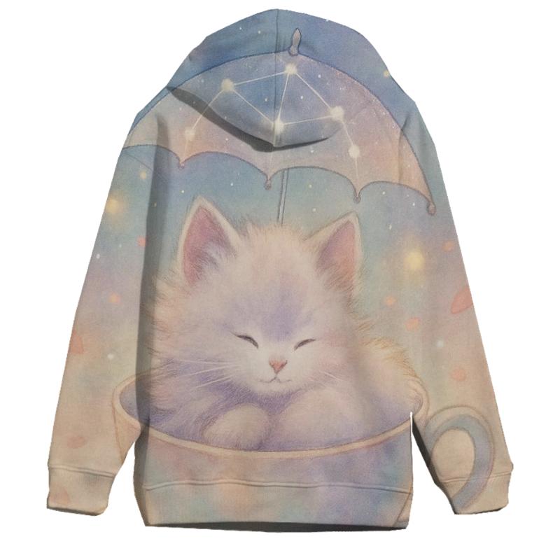 Starry Tea Time Kitten printed hoodies