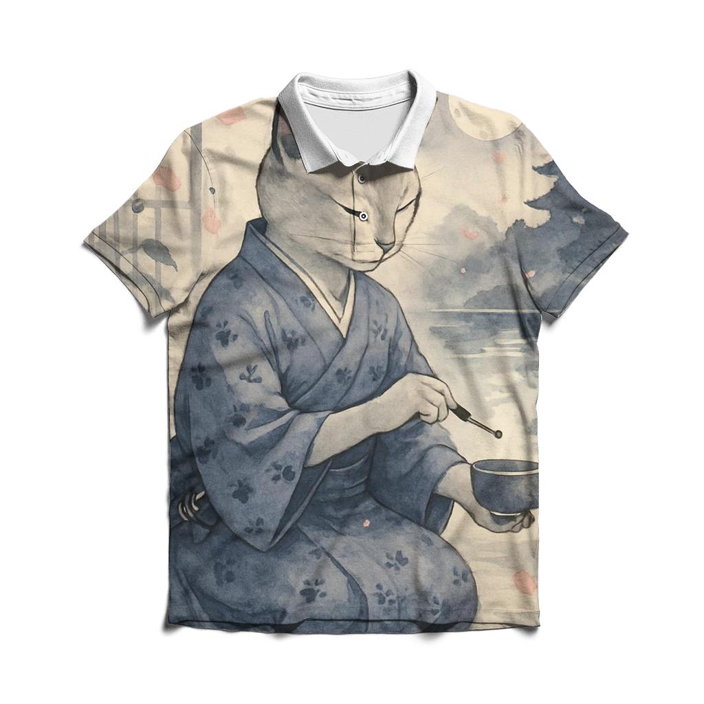 Samurai Tea Ceremony Cat designer slim fit polos