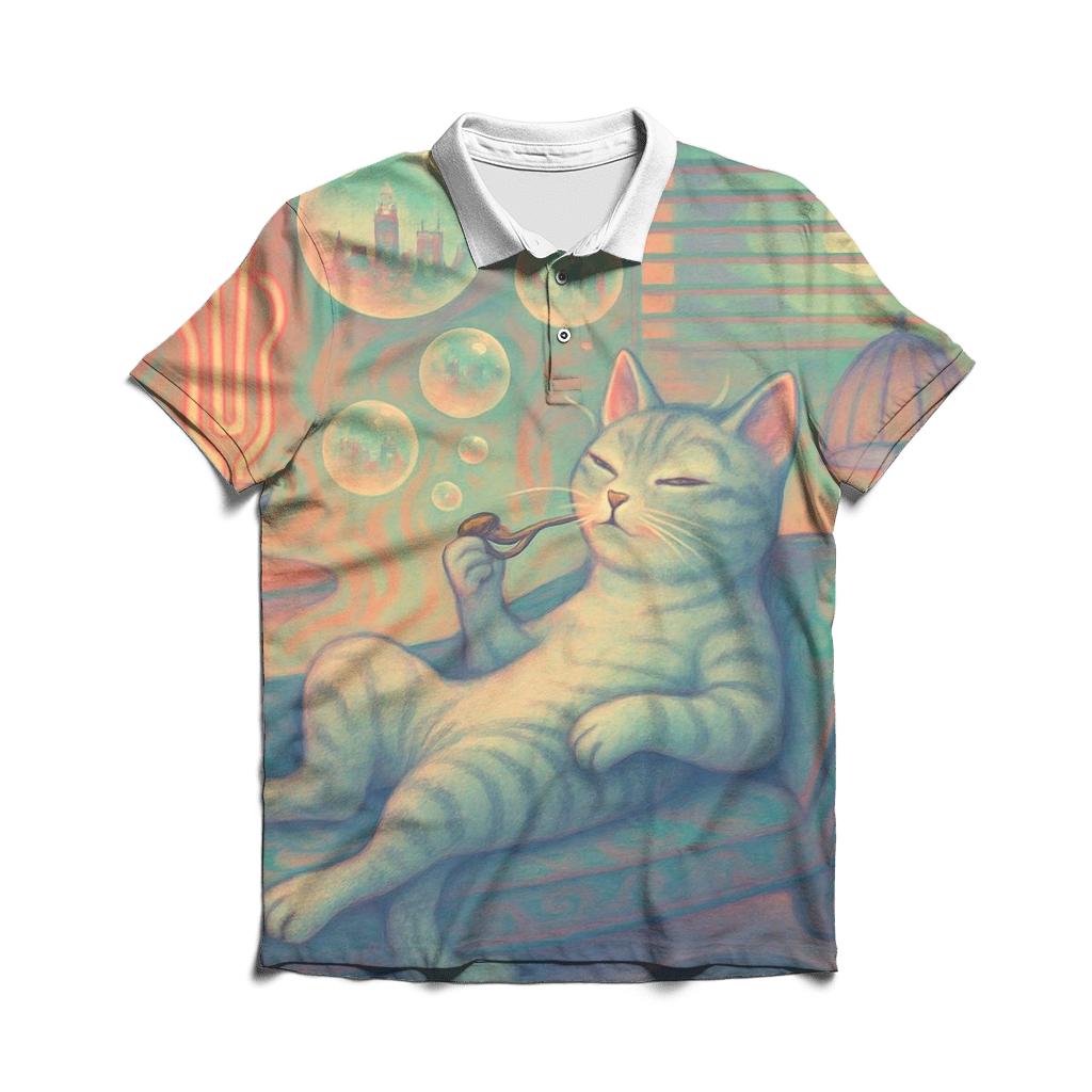 Bubble Pop Lounge Cat premium cotton polo shirts