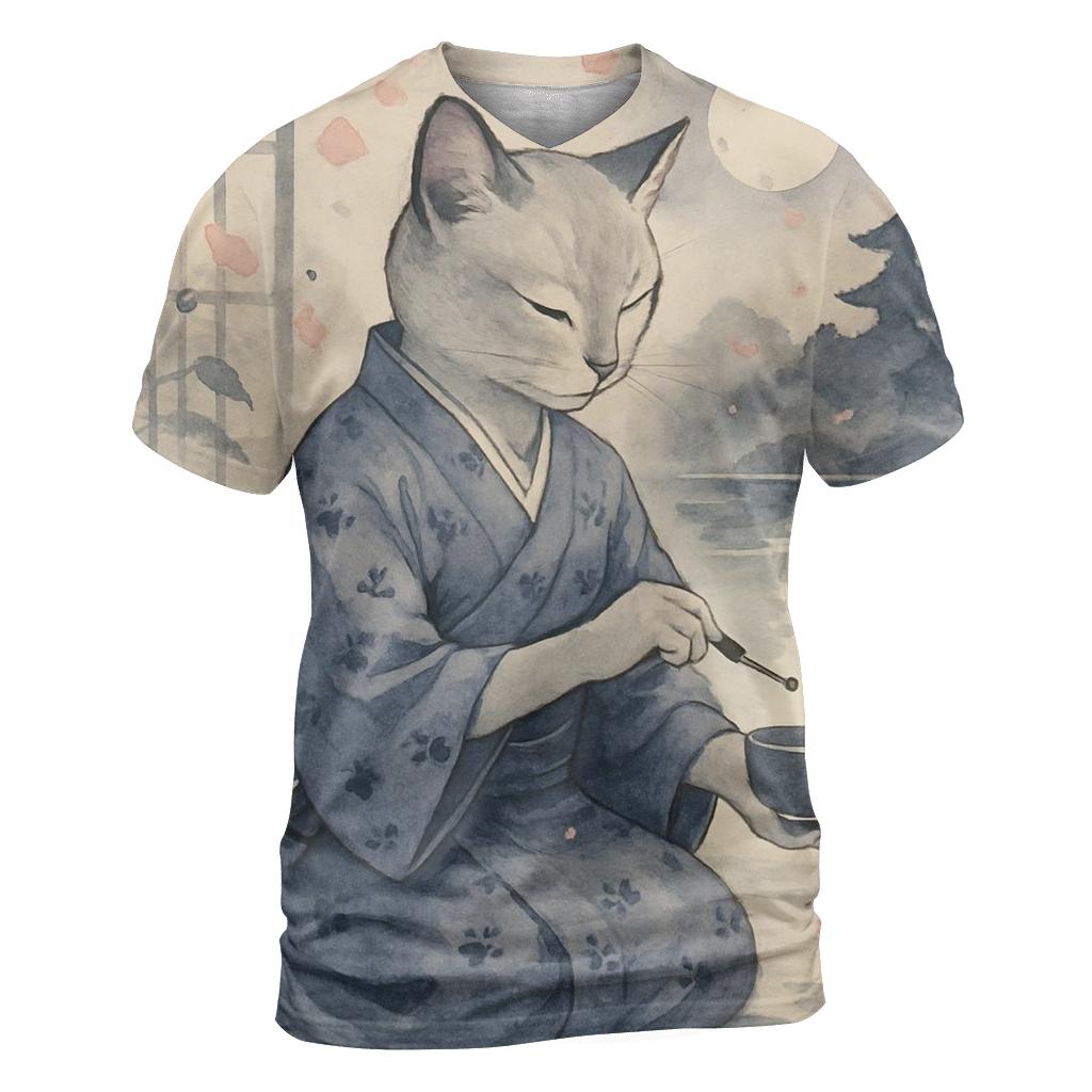 Samurai Tea Ceremony Cat creative print fashion shirts