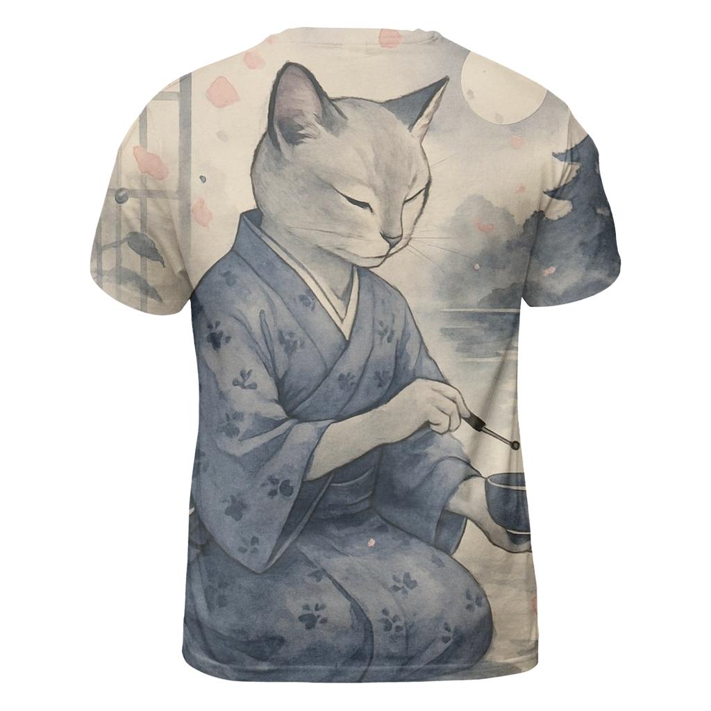 Samurai Tea Ceremony Cat creative print fashion shirts