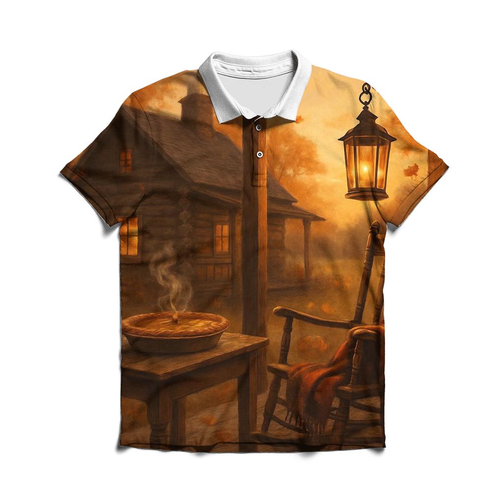 Cozy Cabin Sunset embroidered polo tops