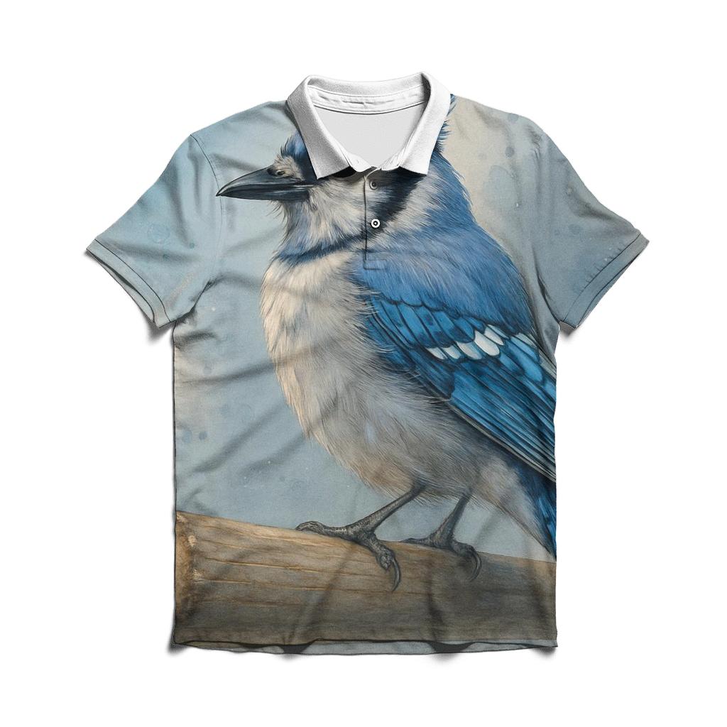 Sky Blue Jay Perched On The Bat branded logo polo shirts