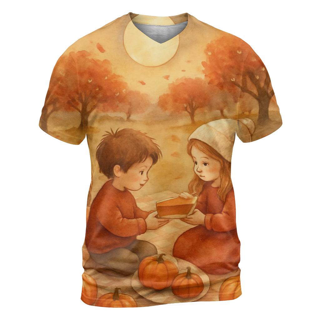 Pumpkin Moon Picnic vibrant all-over design tees