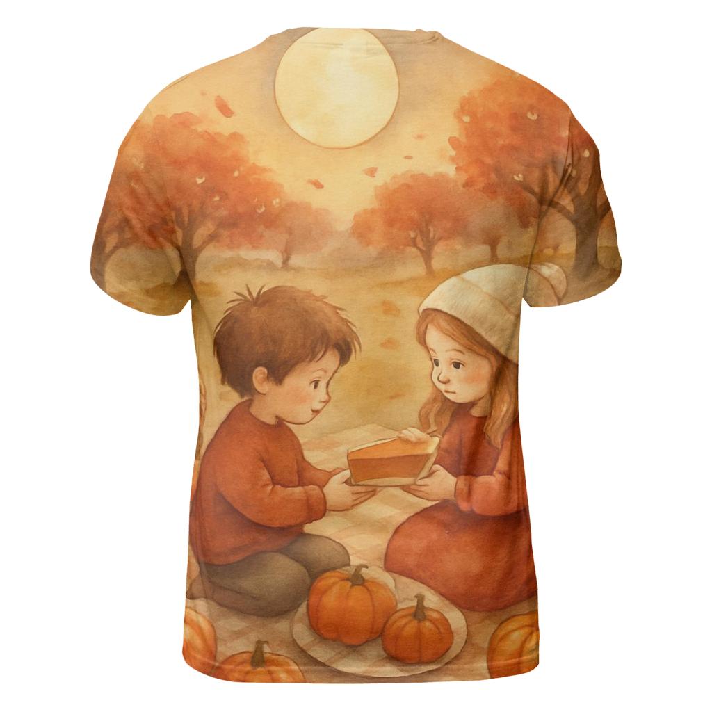 Pumpkin Moon Picnic vibrant all-over design tees