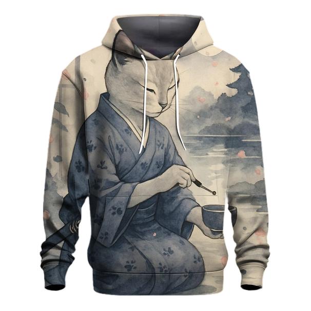 Samurai Tea Ceremony Cat lightweight hoodies