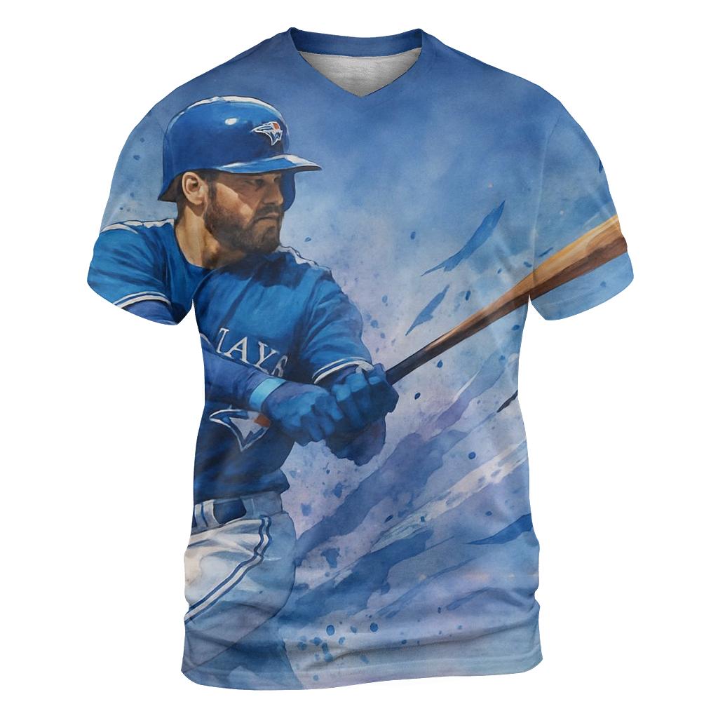 Blue Jays Night Haze Swing vibrant all-over design tees