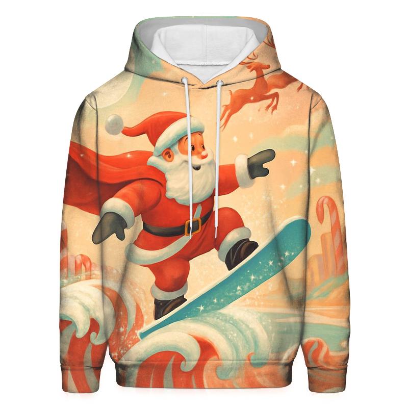 Surfing Santa Tidal Ride printed hoodies