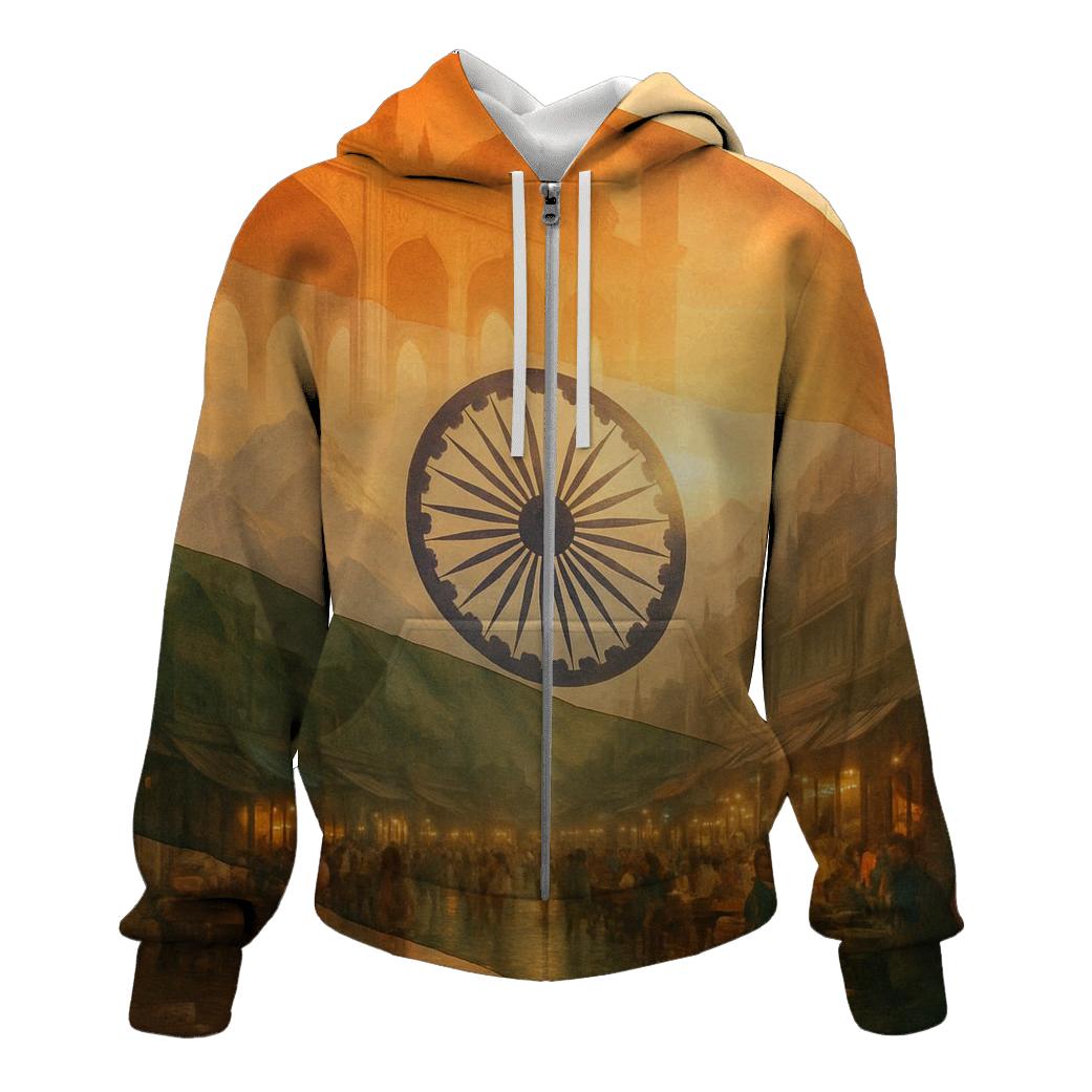 India Double Exposure Heritage zip-up hoodies