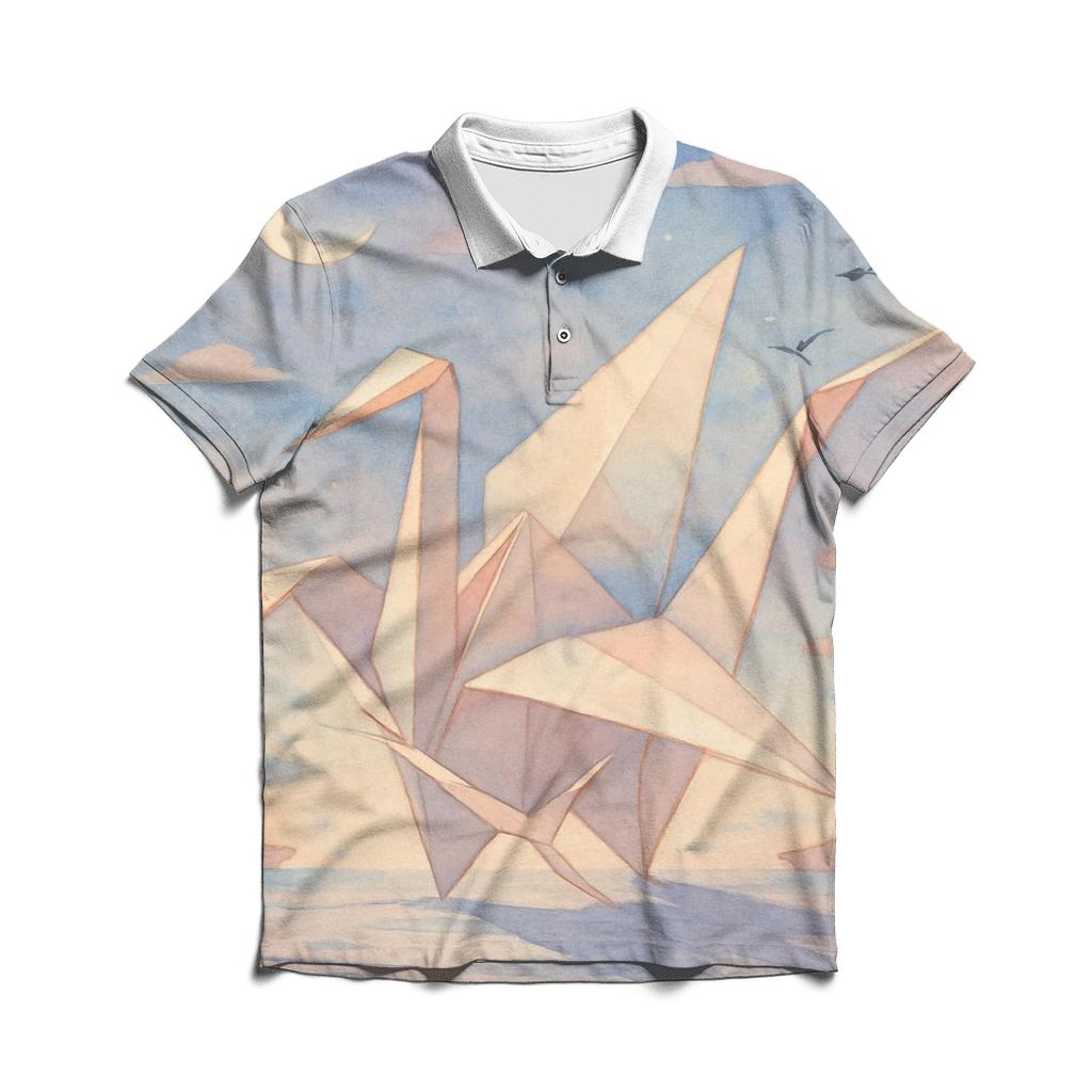 Moonlit Origami Crane stylish collar polo tees